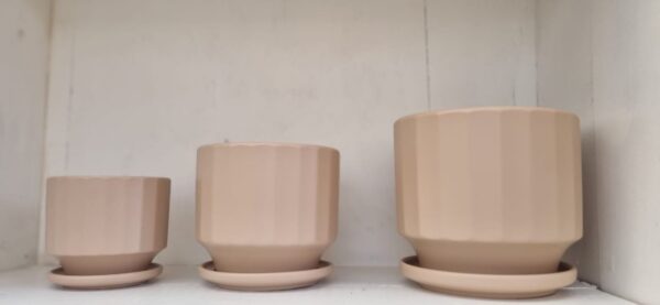 Macetero Cerámico Beige Trio C/Plato